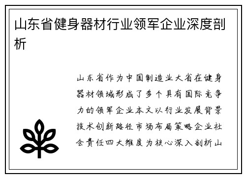 山东省健身器材行业领军企业深度剖析