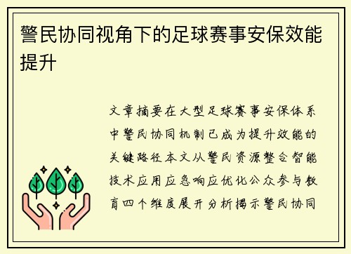 警民协同视角下的足球赛事安保效能提升